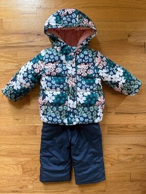 Girls Floral Puffer Jacket and Snow Pants Set